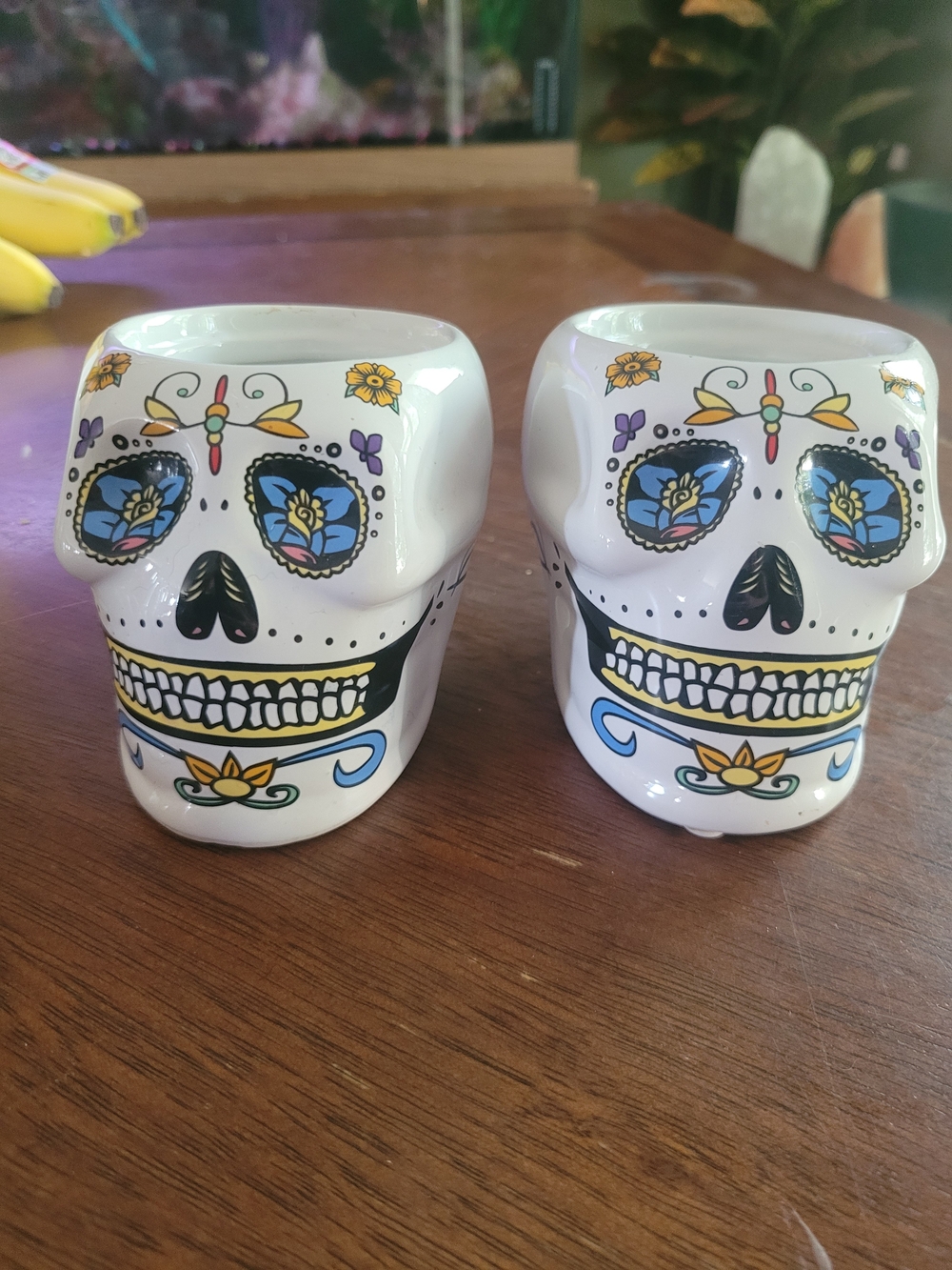 White Ceramic Day of the Dead Sugar Skull Planters - Set of 2